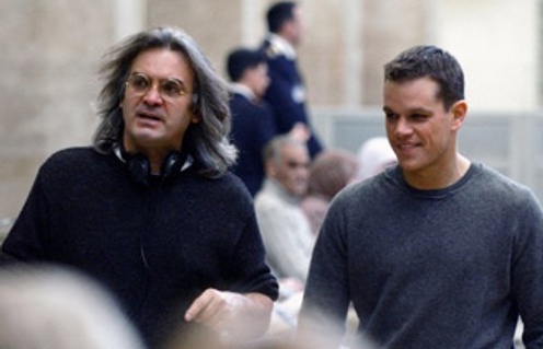 Paul Greengrass et Matt Damon sur le plateau de The Bourne Supremacy
