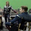 Robert Downey Jr., Chris Evans, Joss Whedon et Chris Hemsworth sur le plateau de The Avengers