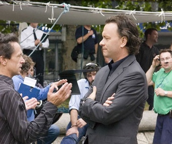 Brian Grazer (producteur) et Tom Hanks lors du tournage de Da Vinci Code
