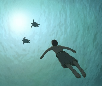 Une scène du film La tortue rouge