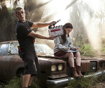 Sur le plateau du film Evil Dead