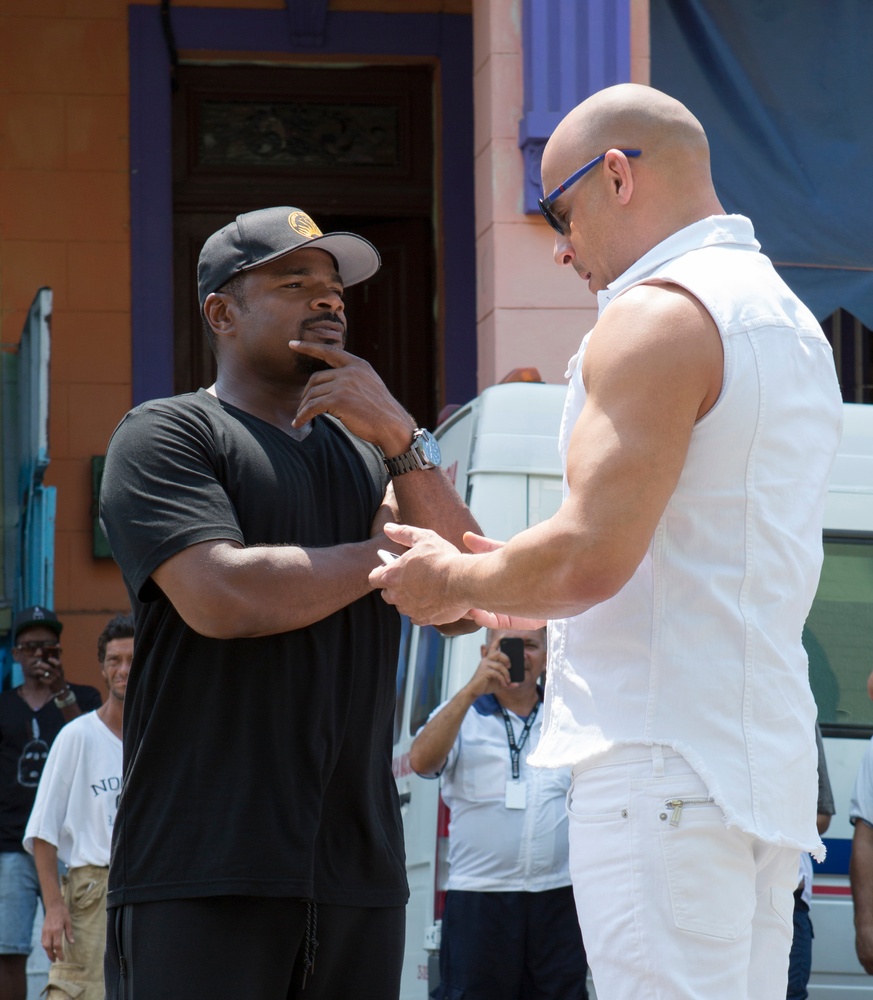 Sur le plateau du film The Fate of the Furious