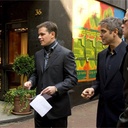 Steven Soderbergh, Matt Damon, George Clooney et Brad Pitt sur le plateau de Ocean's Twelve