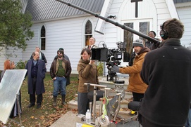 Sur le plateau du film La Sacrée