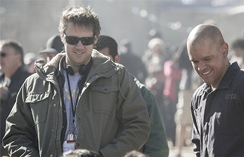 Neill Blomkamp et Matt Damon sur le plateau d'Elysium